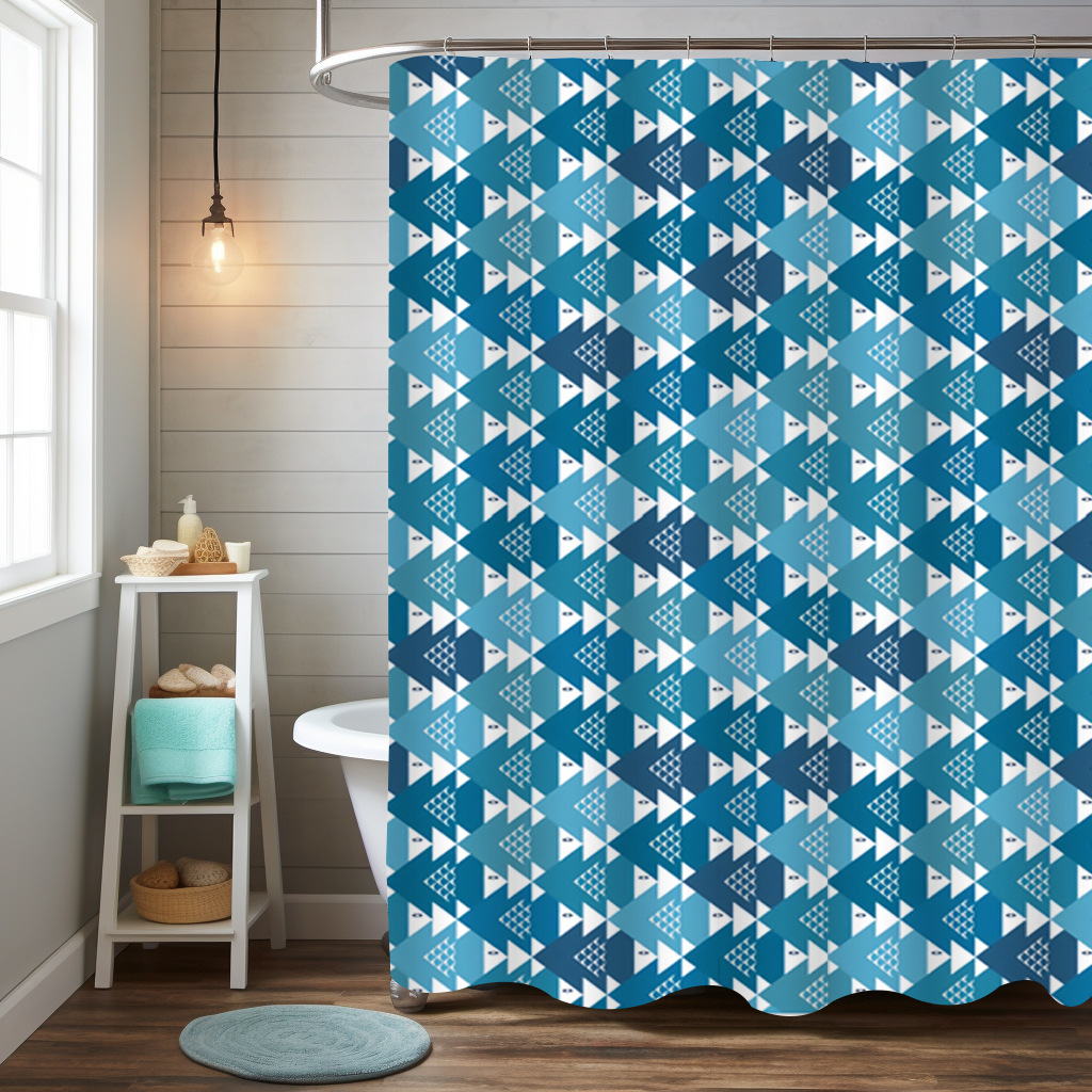 厂家跨境亚马逊涤纶浴帘防水卫生间几何图形浴室浴帘隔断帘