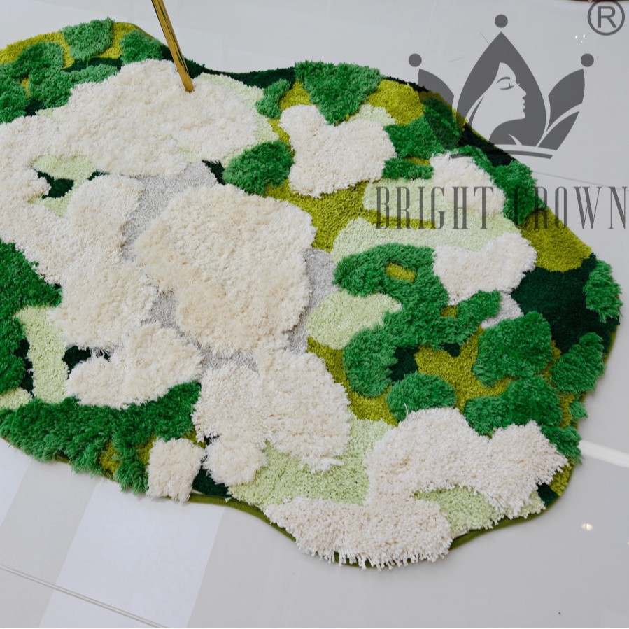 苔藓耐脏耐磨地毯森系植绒地毯卧室不规则加厚隔凉簇绒床边防滑毯