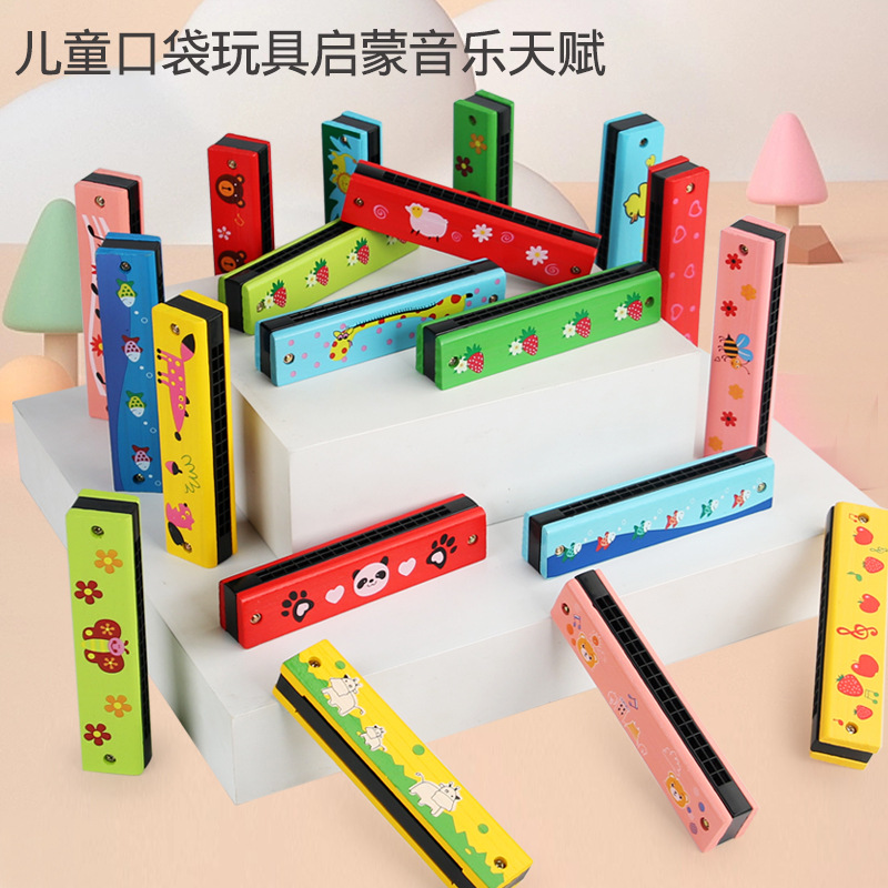 儿童木质口琴学生演奏彩绘双排16孔可吹初学者入门乐器玩具定制
