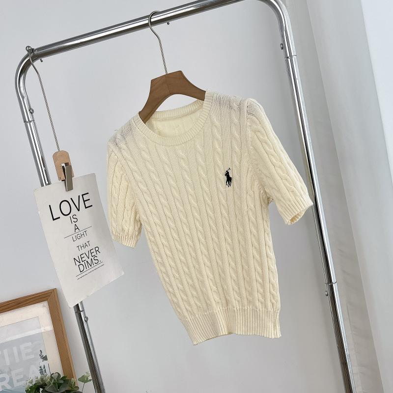British-style ponytail embroidery braided short-sleeved knitted sweater for women, spring and summer retro style, thyme and base layer sweater Application Scenario