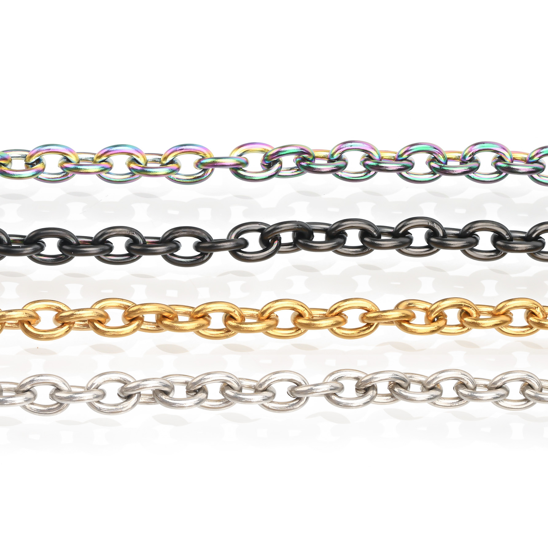 Stainless steel O-shaped chain, round line, cross chain, steel color, gold, black, iridesy color chain accessories, clothing, shoes, bags and accessories details Picture