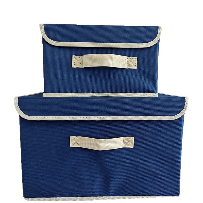 ✅居家布艺拼色收纳箱可折叠衣物收纳整理箱多用无纺布防尘带盖白底实物图