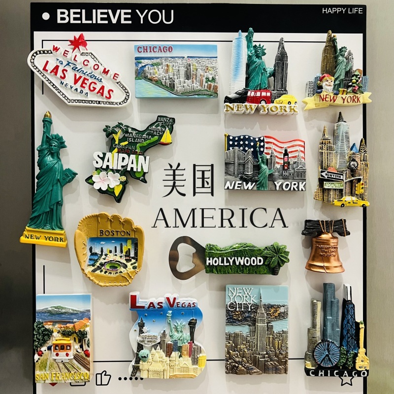 美国纽约洛杉矶华盛顿旧金山自由女神旅游纪念装饰品冰箱贴磁性贴