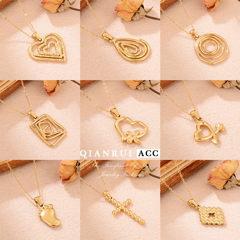 ins Fashion High-end stainless steel irregular multi-layer hollowed-out geometric pattern retro fashion necklace for women wholesale