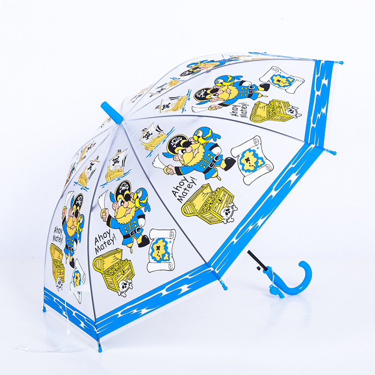 Factory wholesale of fresh and clean black vinyl anti-drip automatic long-handled straight pole cartoon umbrellas to protect against heavy rain details Picture