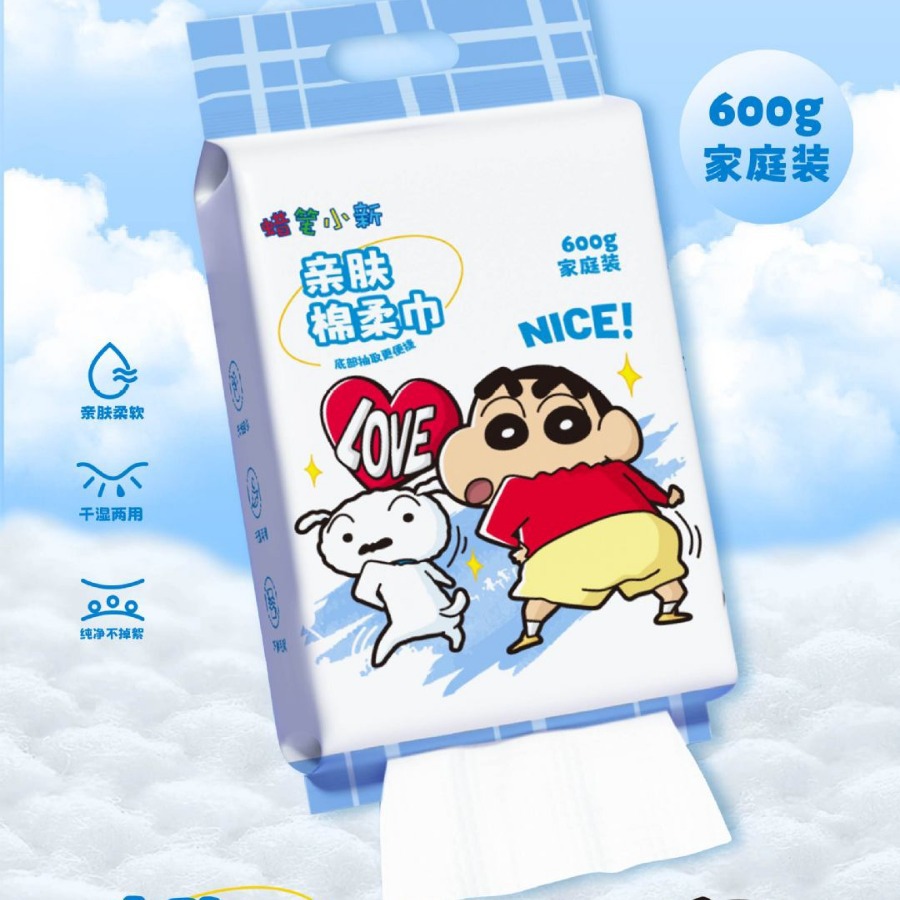 蜡笔小新悬挂抽取式洗脸巾一次性大包600g洁面巾家庭装清洁棉柔产品图