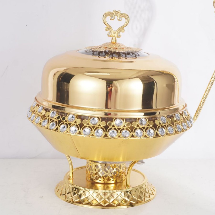 Hotel Restaurant Golden Luxury diamond-encrusted hook Stainless steel Buffet stove Hanging Chafing Dish Application Scenario