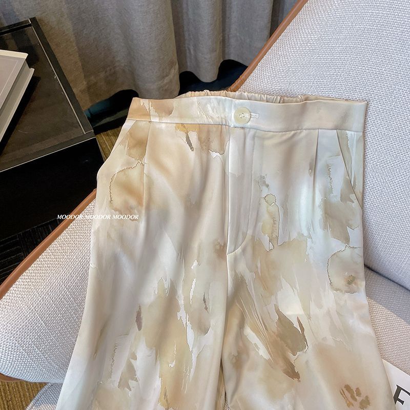 Tie-dyed wide-leg women's summer 2025 new style high-waisted, loose and slimming casual Chinese-style printed pants details Picture
