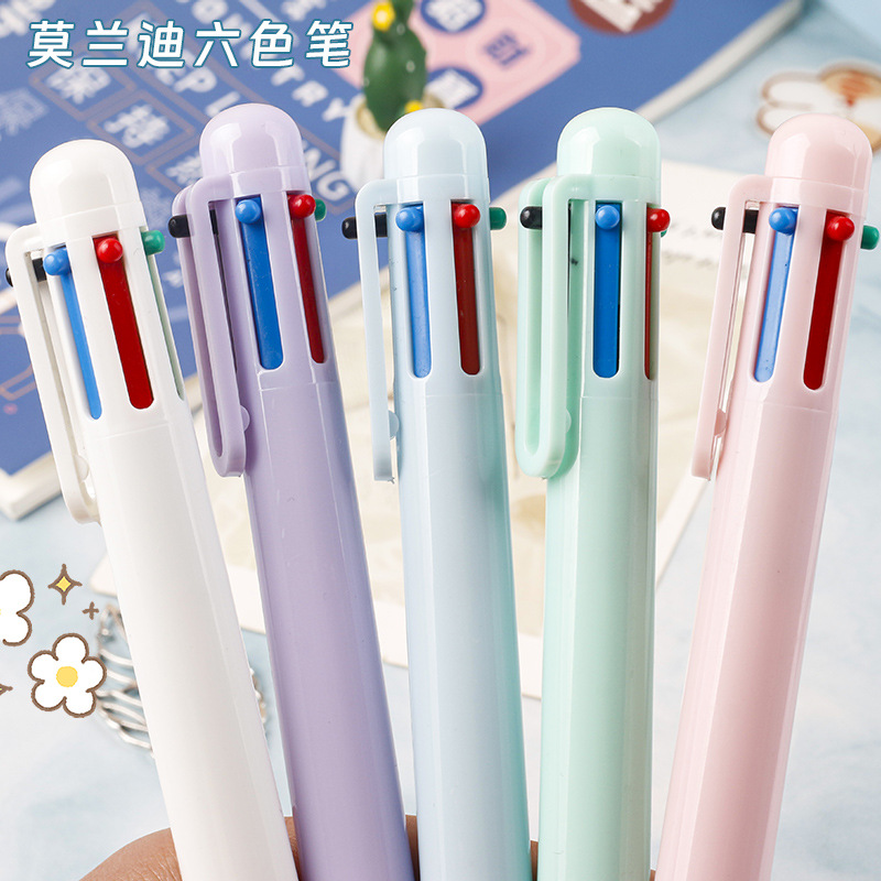 Creative Macaron 6-color press ballpoint pen multi-color integrated student writing 6-color girlish heart colorful planner pen full figure