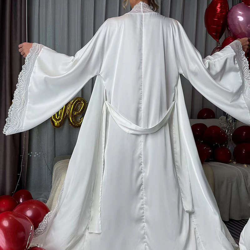 Custom-made satin long pajamas for women, light luxury long-sleeved cool bathrobes and home wear from the source factory, 336 for women Specification drawing
