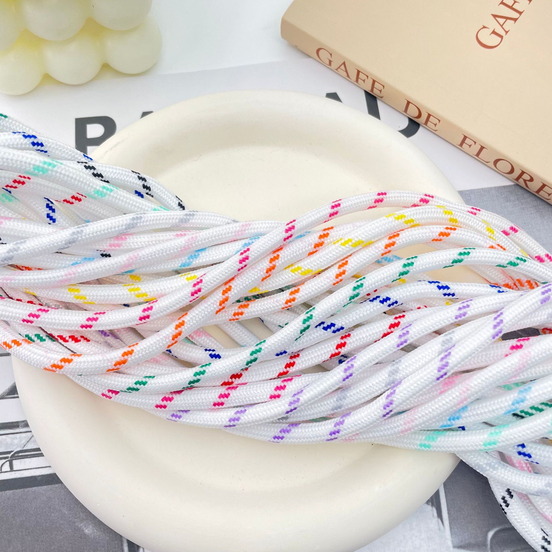 Wholesale and in-stock core-wrapped rope, hand-woven rope, low elasticity wire 5MM, colorful dot weaving, DIY multi-color semi-finished products details Picture