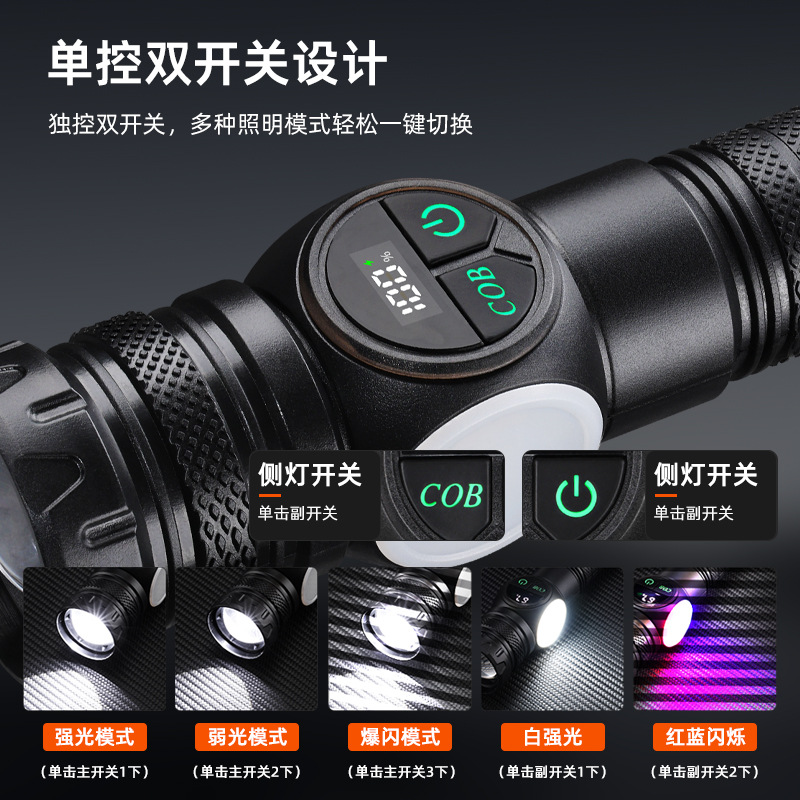 New cross-border multi-functional high-intensity flashlight, outdoor COB side light portable outdoor emergency maintenance strong magnetic flashlight details Picture