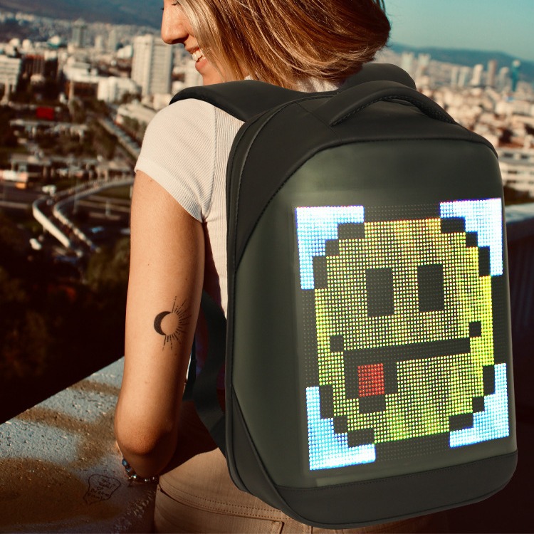 Black backpack with pixel pumpkin pattern for kindergarten boys, 2025 outdoor pain pack details Picture