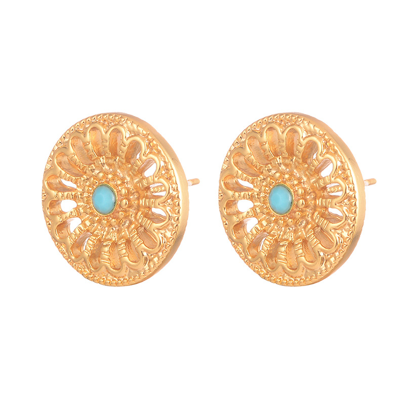 Retro stone earrings, flower-shaped stud earrings, hollowed-out, high-end design, niche, flattering face, simple design earrings for women Item Picture