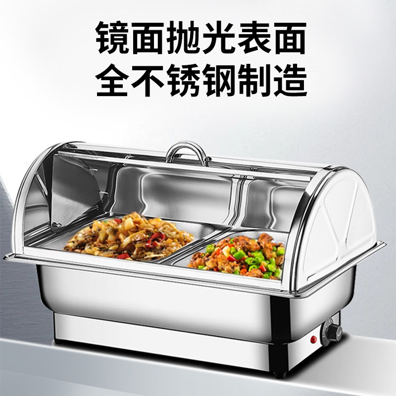 Electric heating buffet stove, flip cover stainless steel buffet stove, hotel tableware, square breakfast stove, insulated pot, commercial Application Scenario