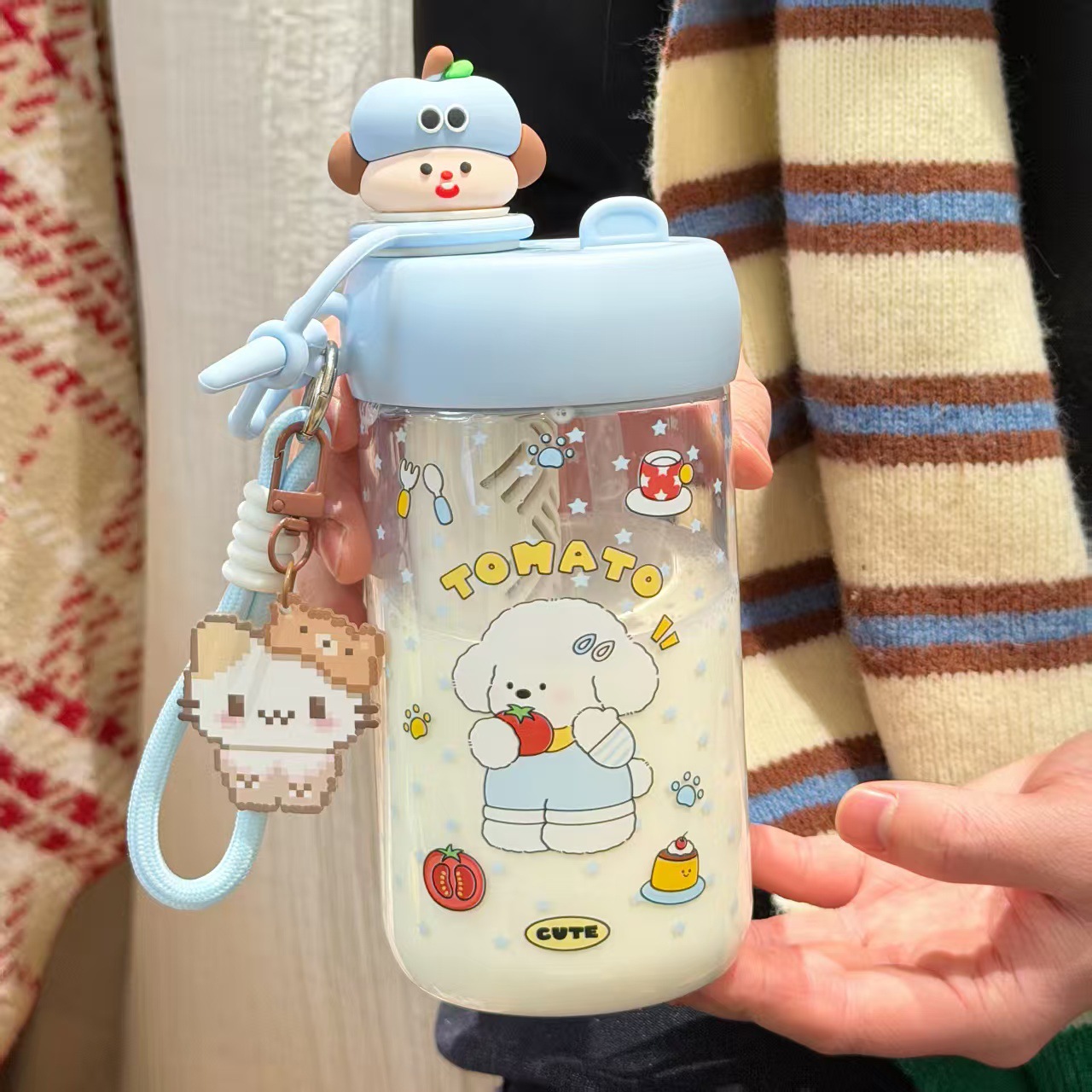 2025 New holiday cute Christmas dog water cup, high appearance level for girls, ins non-identical plastic cup, straw cup