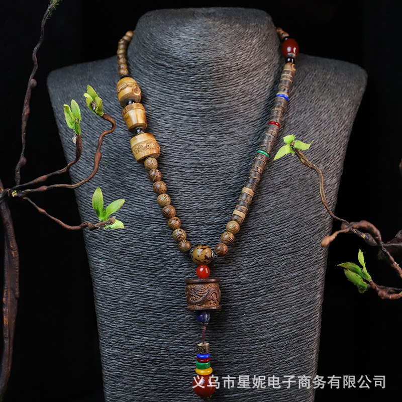 毛衣链民族风长款百搭鸡翅木项链男女款檀木锁骨吊坠饰品厂家批发