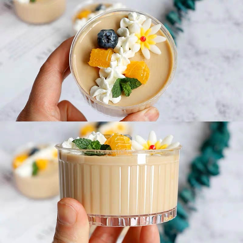 Disposable dessert cups, transparent striped cups, mousse cups, wooden shavings with LIDS, creative jelly pudding dessert Internet celebrity cups Specification image