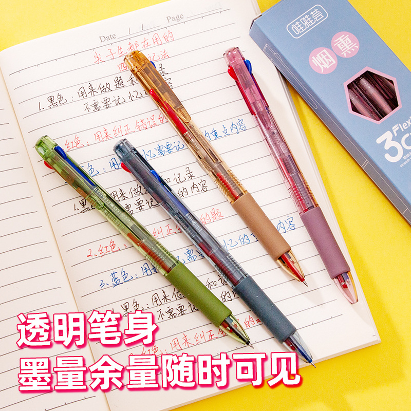 The Weiya Hui 23812 three-color gel pen, a three-color all-in-one water pen, and ST multi-color practice pen ensure smooth writing details Picture