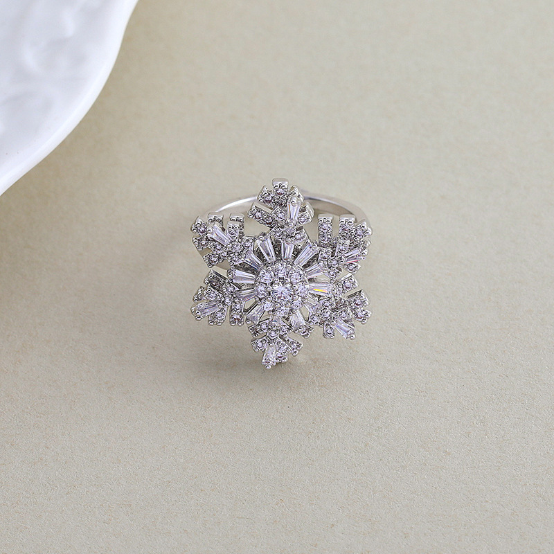 雪花戒指可旋转轻奢水晶夸张小众时尚气质个性开口食指戒女日韩细节图