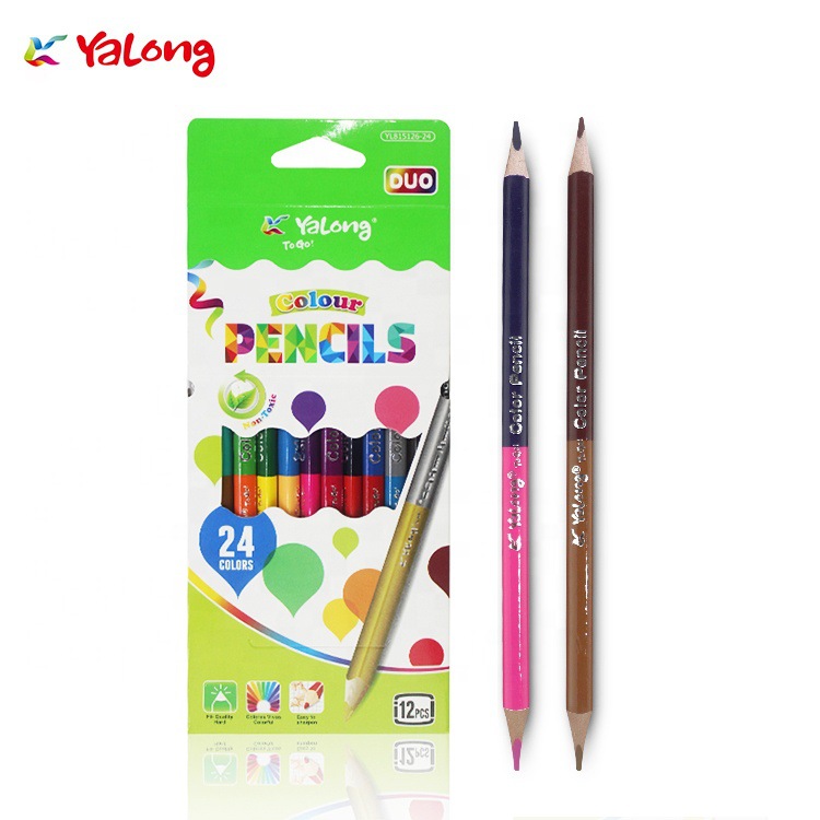 Yalong Cross-border offers 24-color double-headed pointed triangular design colored pencils, which are suitable for students' drawing