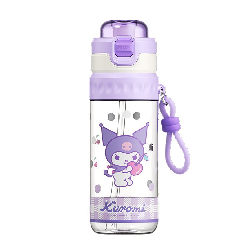 Sanrio family cartoon cute spray water cup, light luxury high appearance level women Tritan portable double-drinking straw cup Item Picture
