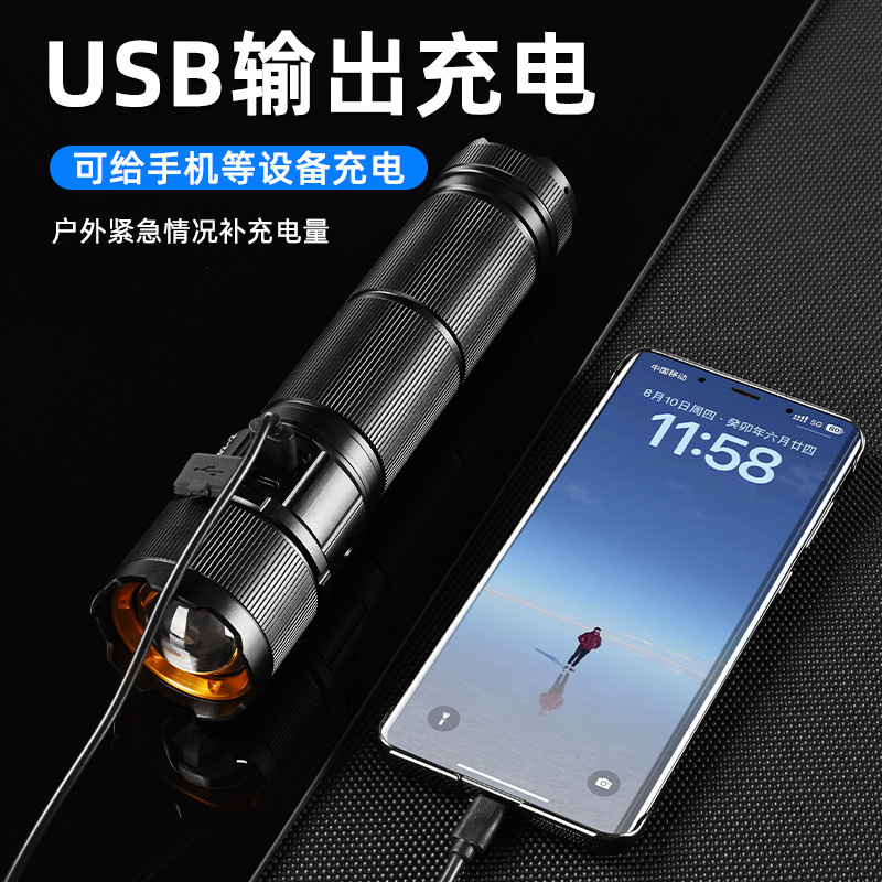 New cross-border white laser high-intensity flashlight, ultra-bright led zoom long-range light, multi-functional large lamp for home and outdoor use details Picture