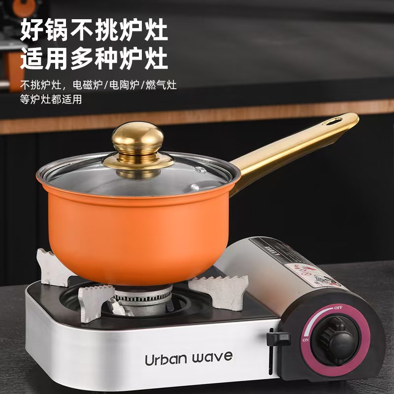 Cross-border 12-piece cookware set: Stainless steel milk pot, soup pot, frying pot combination, Gold-plated handle pot Cookware set Specification image