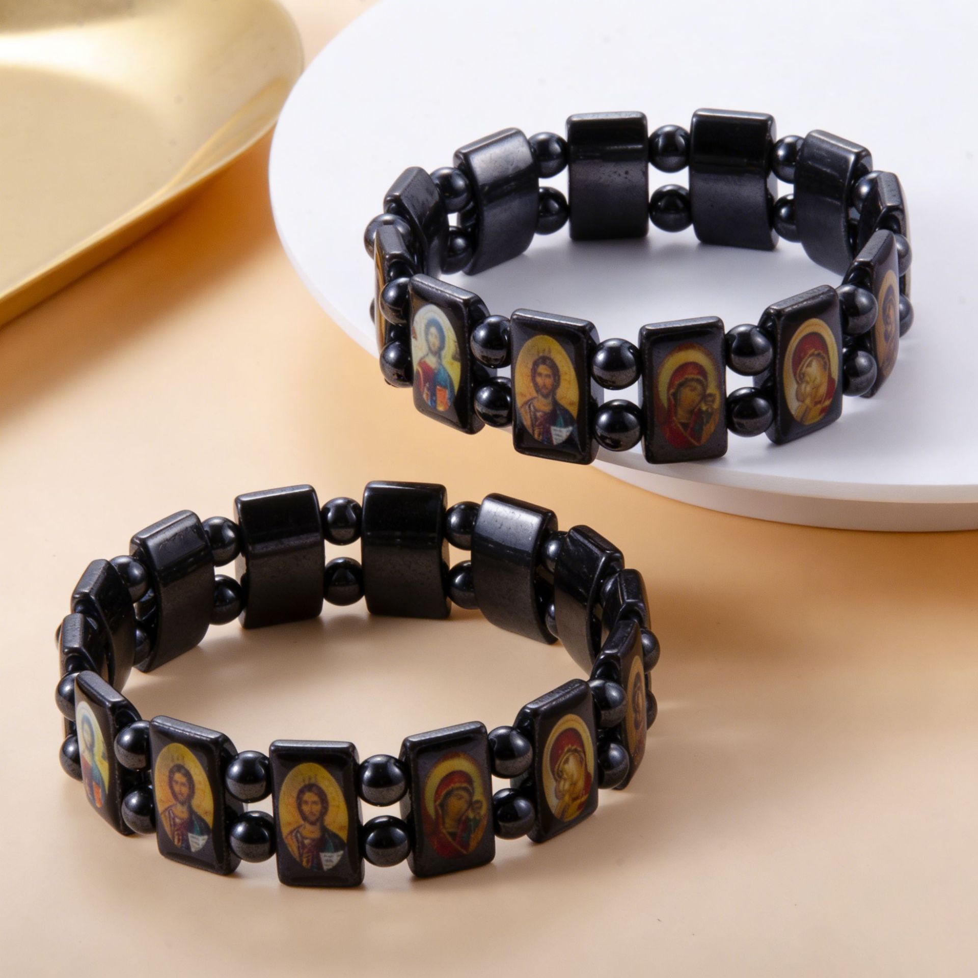 Black gallstone bracelet Catholic Orthodox colorful oil drip jewelry wholesale European and American cross-border jewelry wholesale