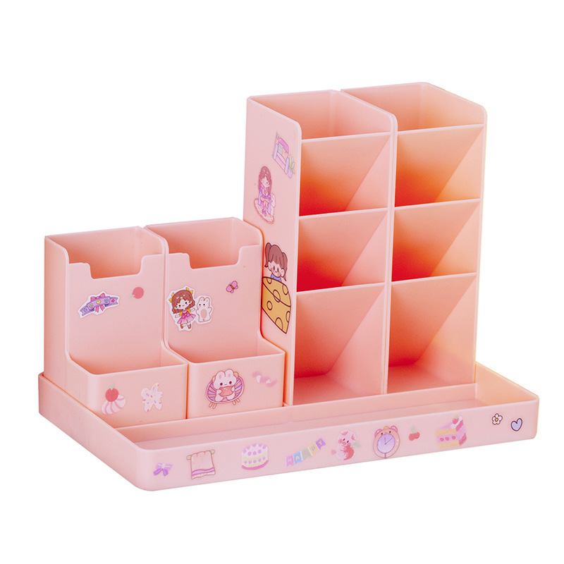 Slanting pen holder, large-capacity female pen holder, student desktop ornament, multi-functional stationery box, storage box, waterproof Item Picture