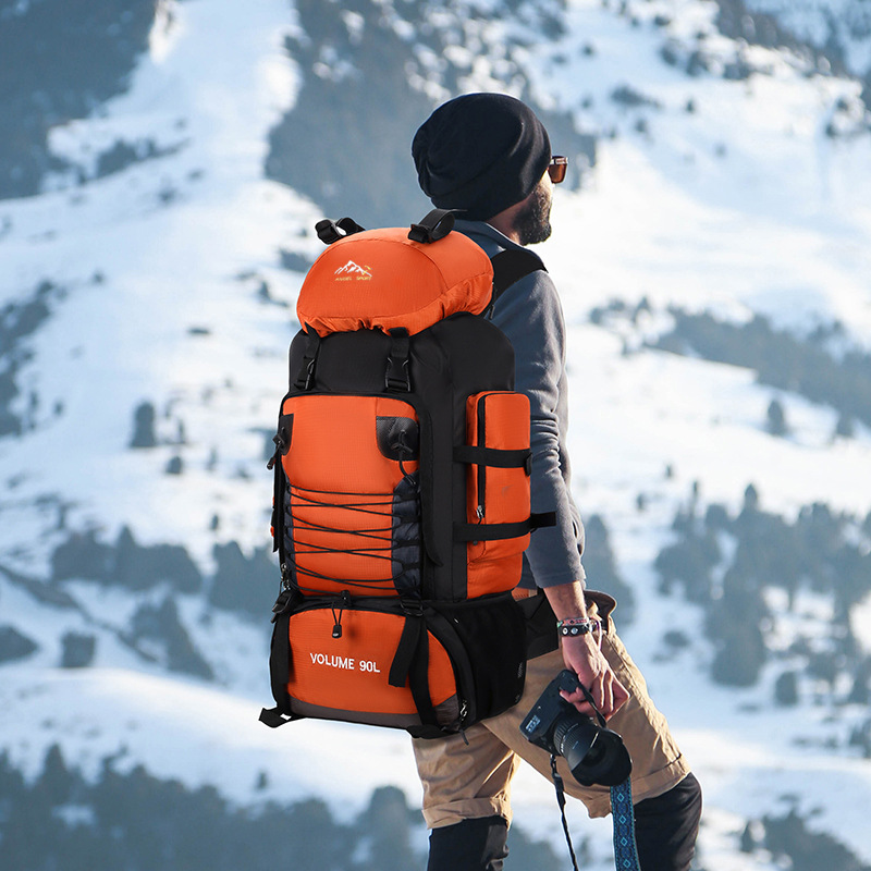 90L登山徒步包大容量户外旅行双肩包防水野营驴友骑行打工行李包细节图