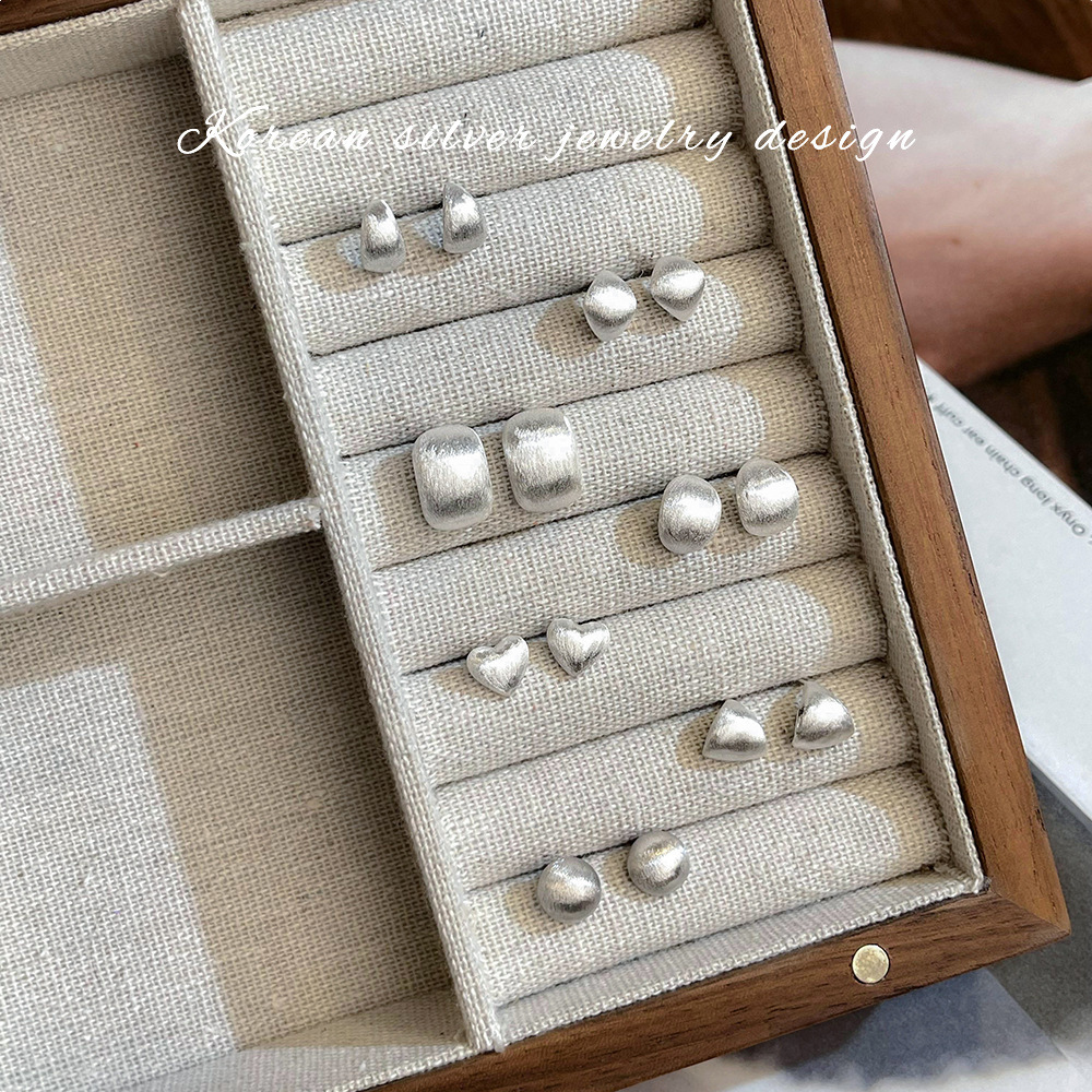 冷淡风轻奢s999纯银拉丝耳钉女百搭ins风极简足银耳饰耳环高级感