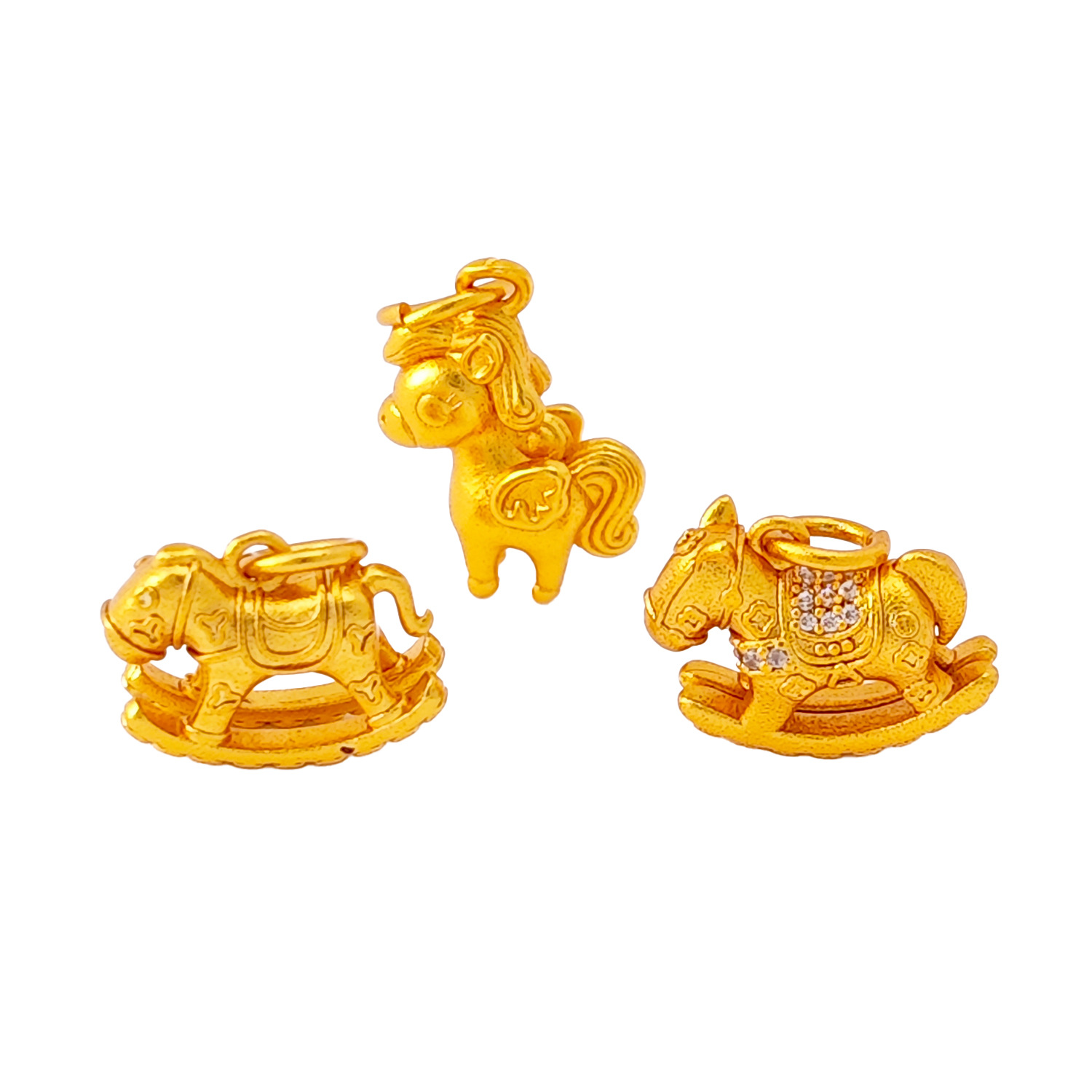 国潮本命年小马吊坠diy沙金配件铜镀24K金项链手链新中式女生肖马白底实物图