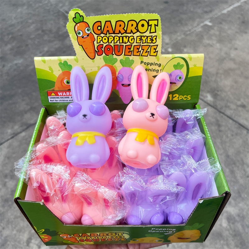 Wholesale of long-eared and eye-popping rabbit figurines, fun cartoon animals, stress-relieving and venting office gifts, decorative items and dolls Specification image