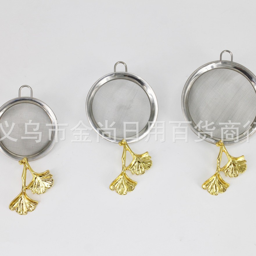 家用厨房奶茶豆浆蜂蜜超细糖筛杏叶柄不锈钢过滤网手持式面粉筛产品图