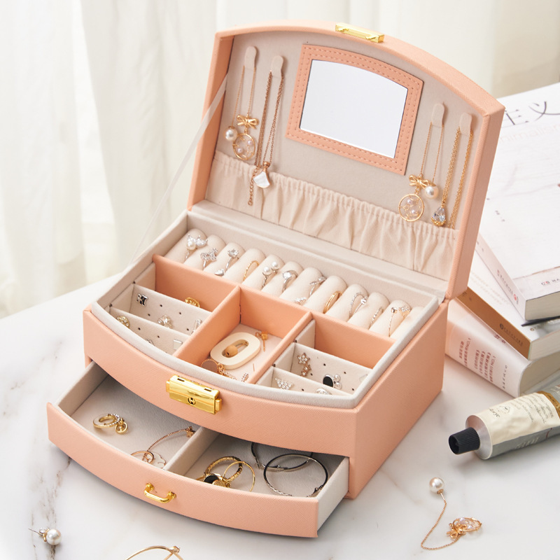 Multi-layer lockable jewelry box, accessory storage box, princess and children's jewelry box, earrings and accessories drawer-type storage box details Picture