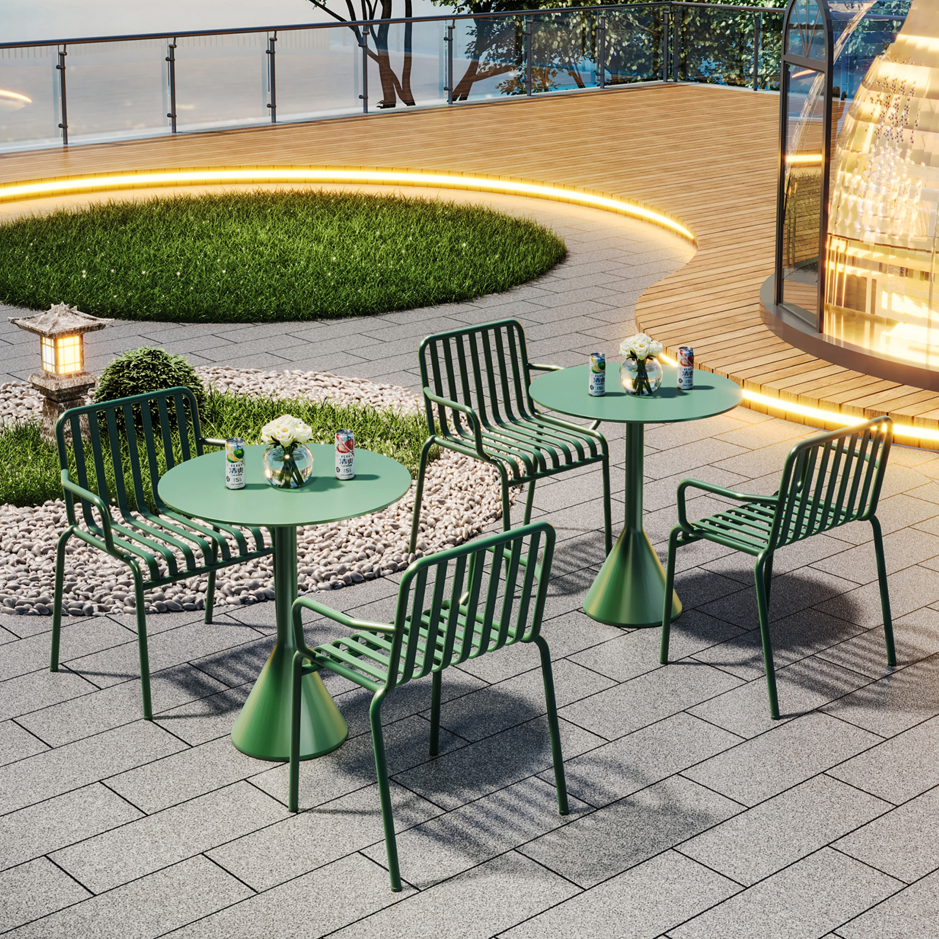 户外桌椅组合花园露天休闲外摆铁艺长条桌咖啡厅室外阳台别墅庭院产品图