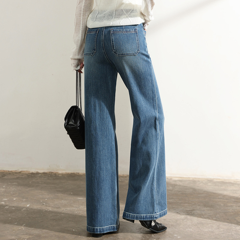 Factory direct sales of new loose and retro Lyocell cotton jeans. Pear-shaped figure, front pocket, flared flared pants with four-sided elasticity Specification image