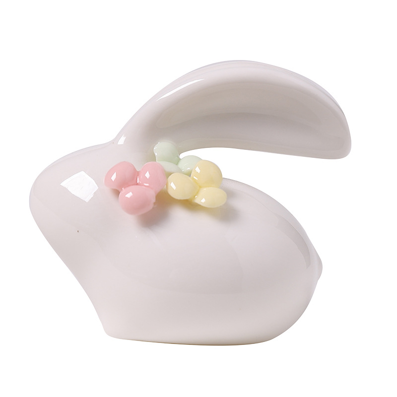 2026, a creative tea table and desk with cute mini porcelain flower decorations featuring hand-molded rabbit patterns made of jadeite white porcelain Item Picture