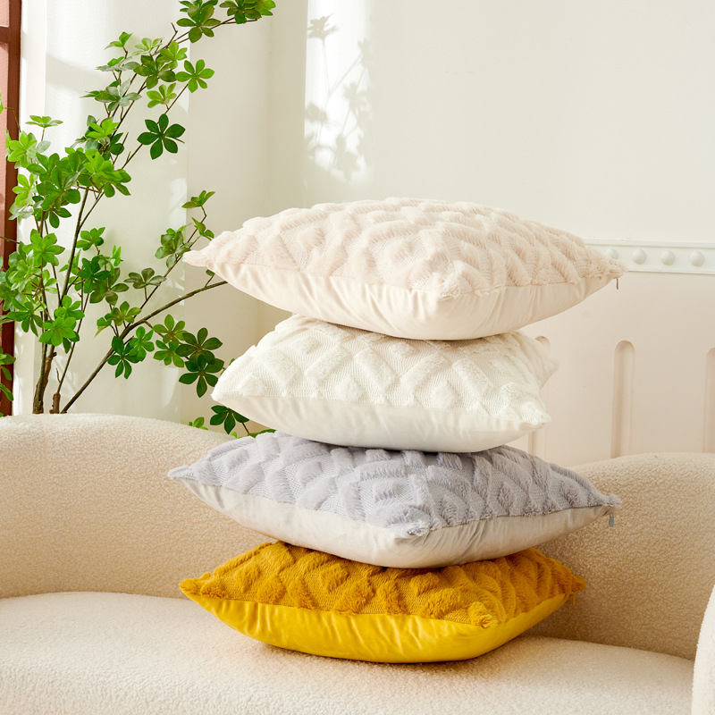 Cross-border foreign trade plush embroidery three-dimensional square pillowcase sofa bedroom home cushion cover light luxury Nordic style details Picture