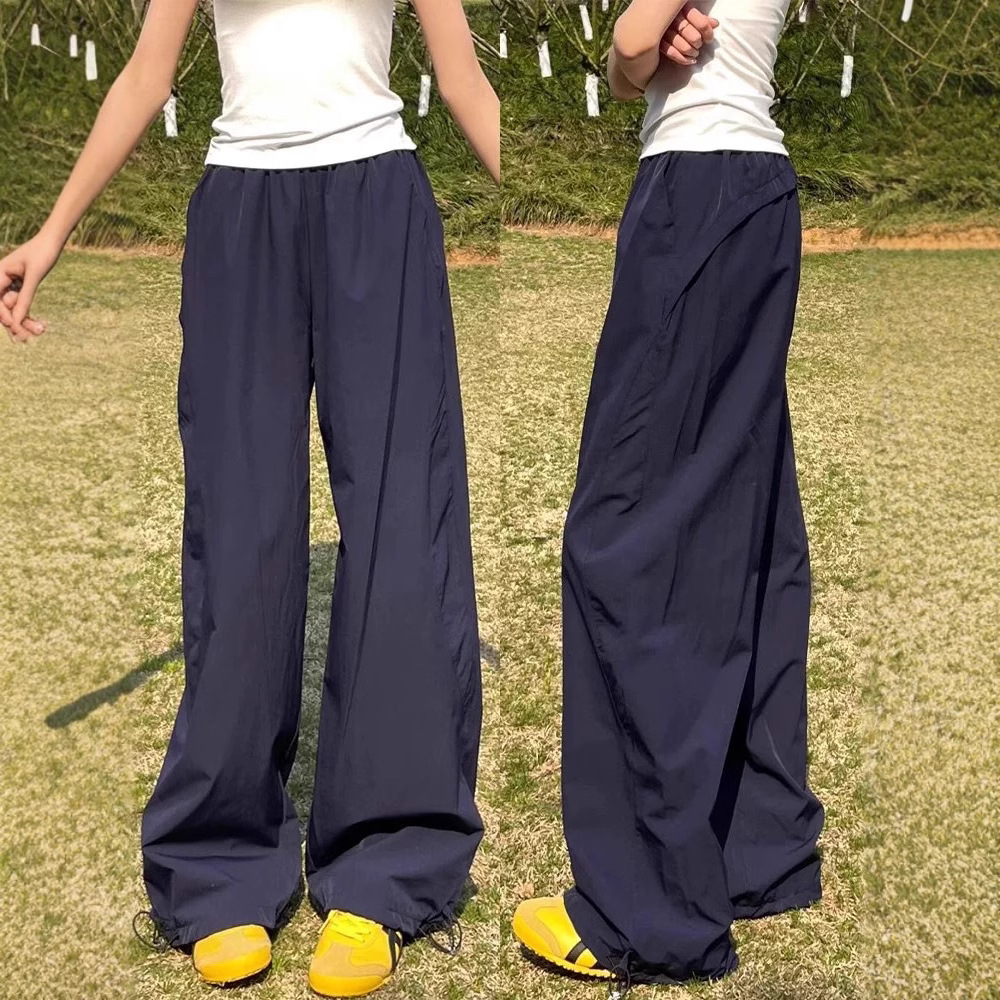 工装裤女夏季新款高腰休闲宽松显瘦垂坠感慵懒风藏青色阔腿裤