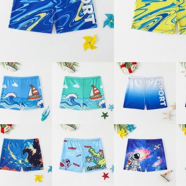 Teenagers cartoon printed swimming trunks, quick-drying breathable flat-angle beach pants, summer sports swimming shorts, big kids style Application Scenario