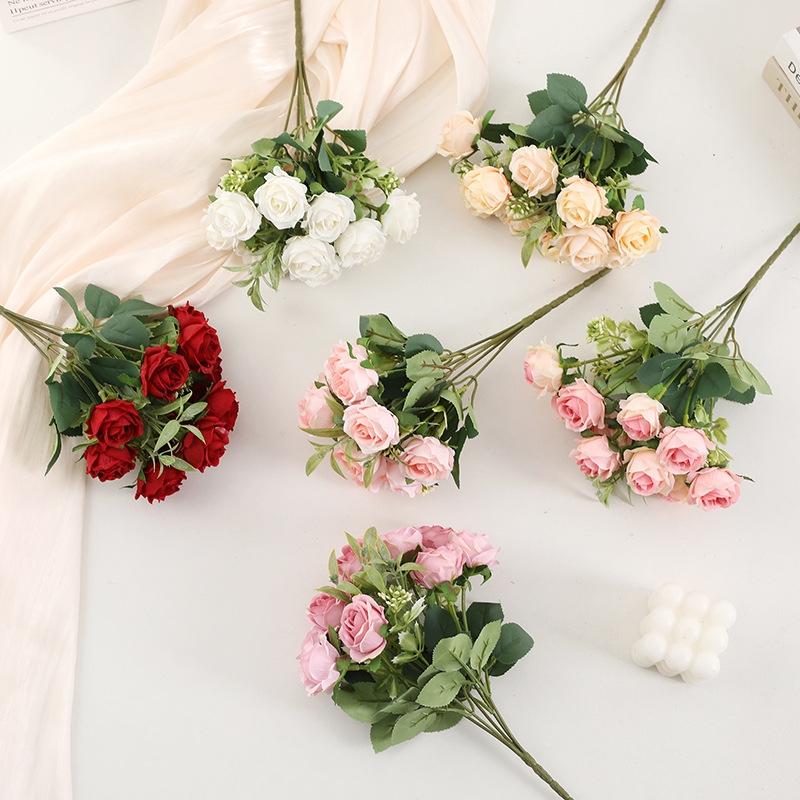 Wholesale of 10-head Austin rose simulation wedding set decoration multi-head silk rose export bouquets full figure