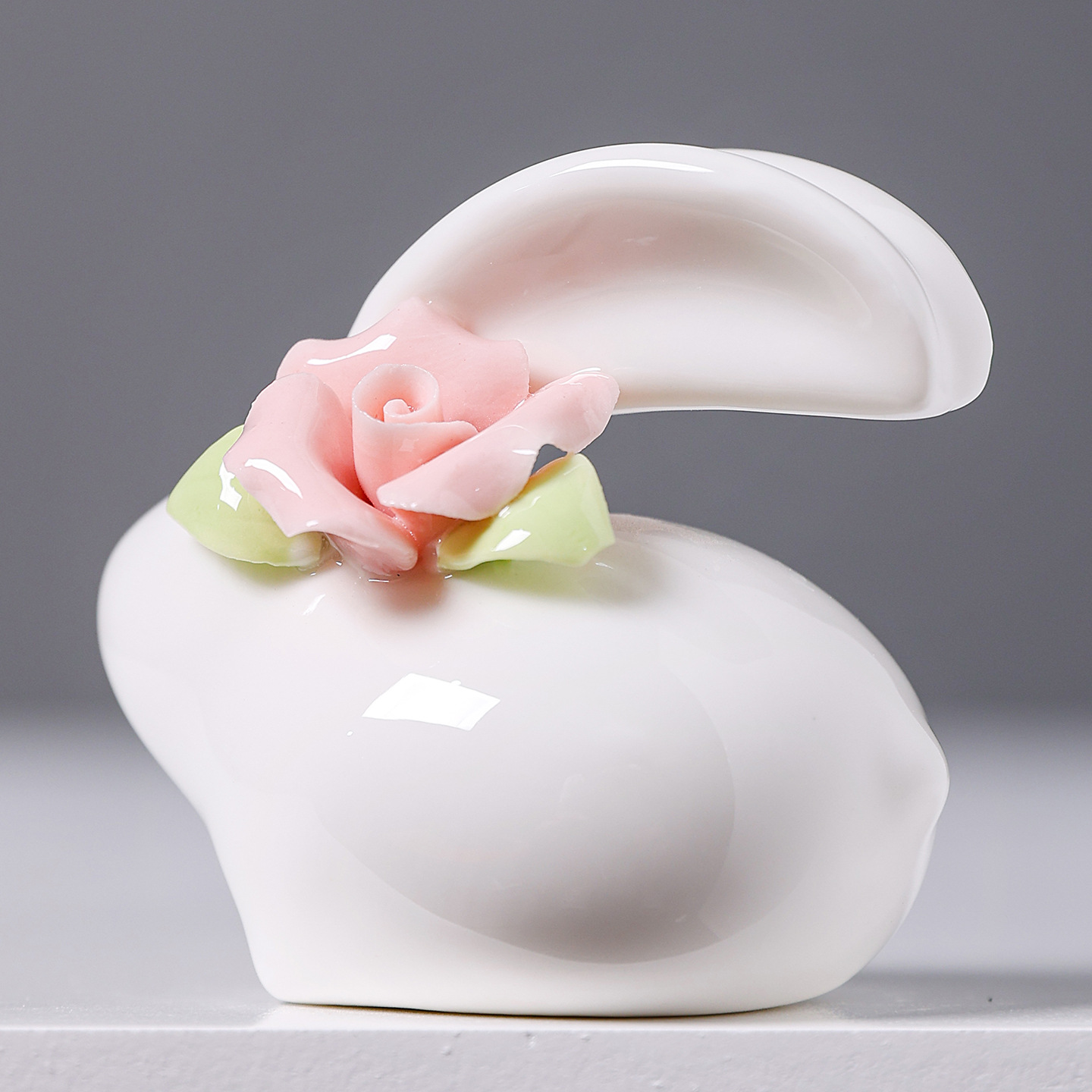 2026, a creative tea table and desk with cute mini porcelain flower decorations featuring hand-molded rabbit patterns made of jadeite white porcelain Specification image