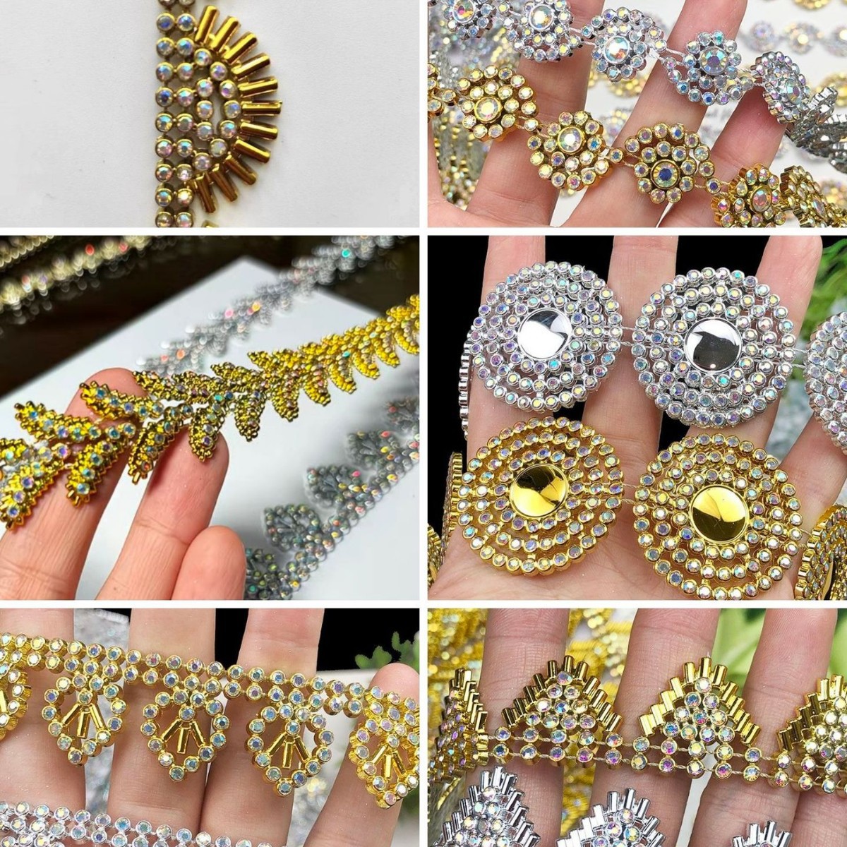 爆款水钻镶嵌扣头装饰珍珠链条民族服饰厂家直销批发金色银色链条