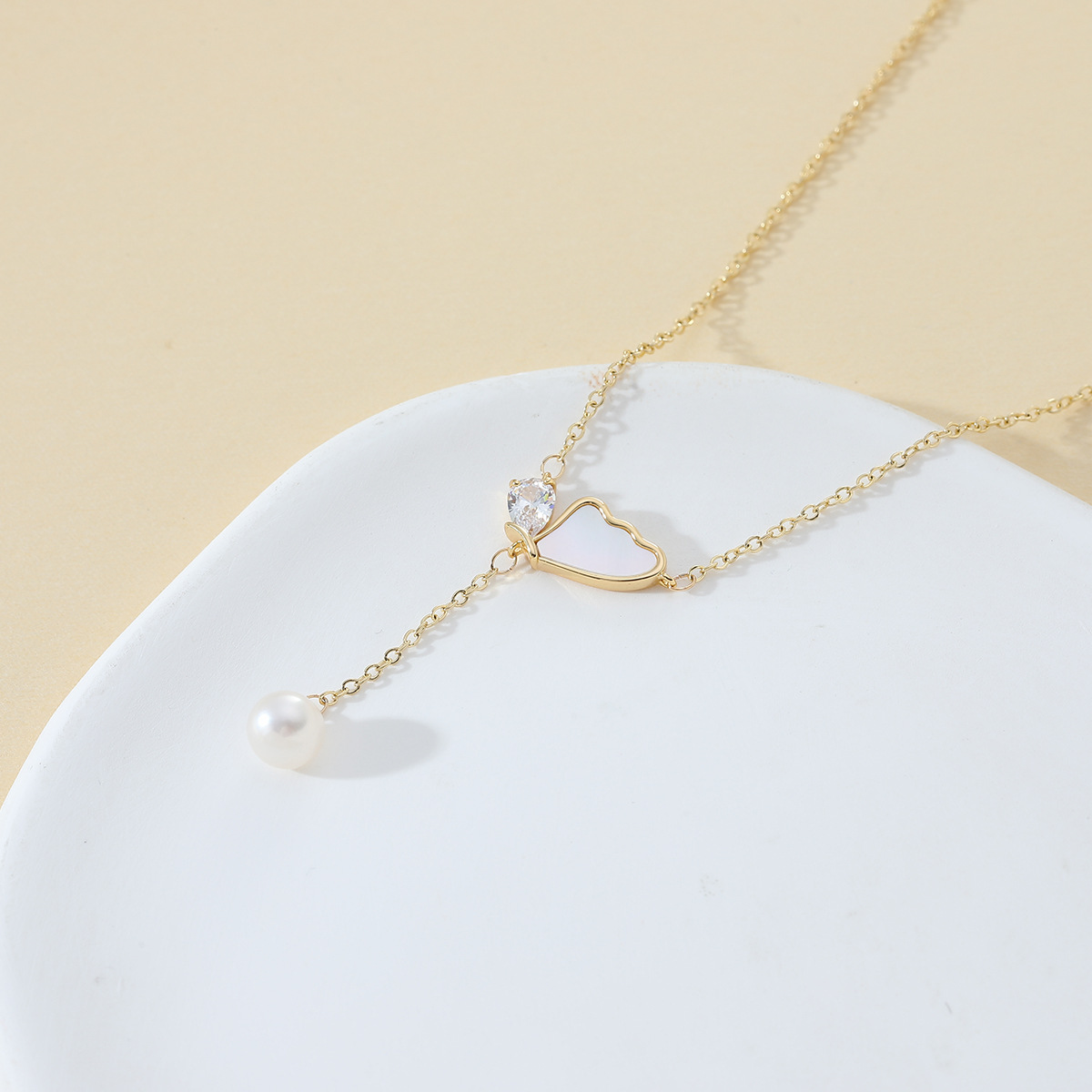 New copper-plated real gold tassel necklace for women, exquisite auspicious cloud shell collarbone chain, trendy necklace wholesale Specification drawing