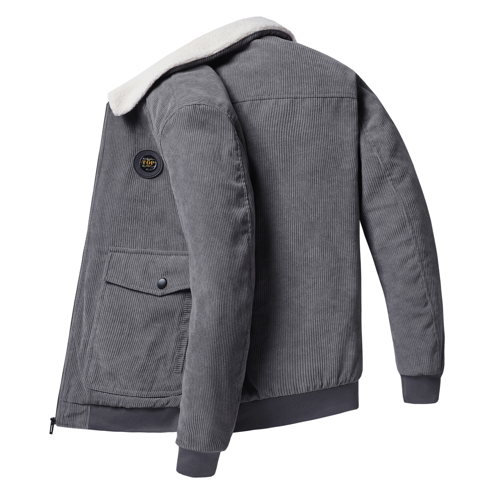 Corduroy lambskin jacket for men, loose, fleece and thickened casual lapel jacket for winter Item Picture