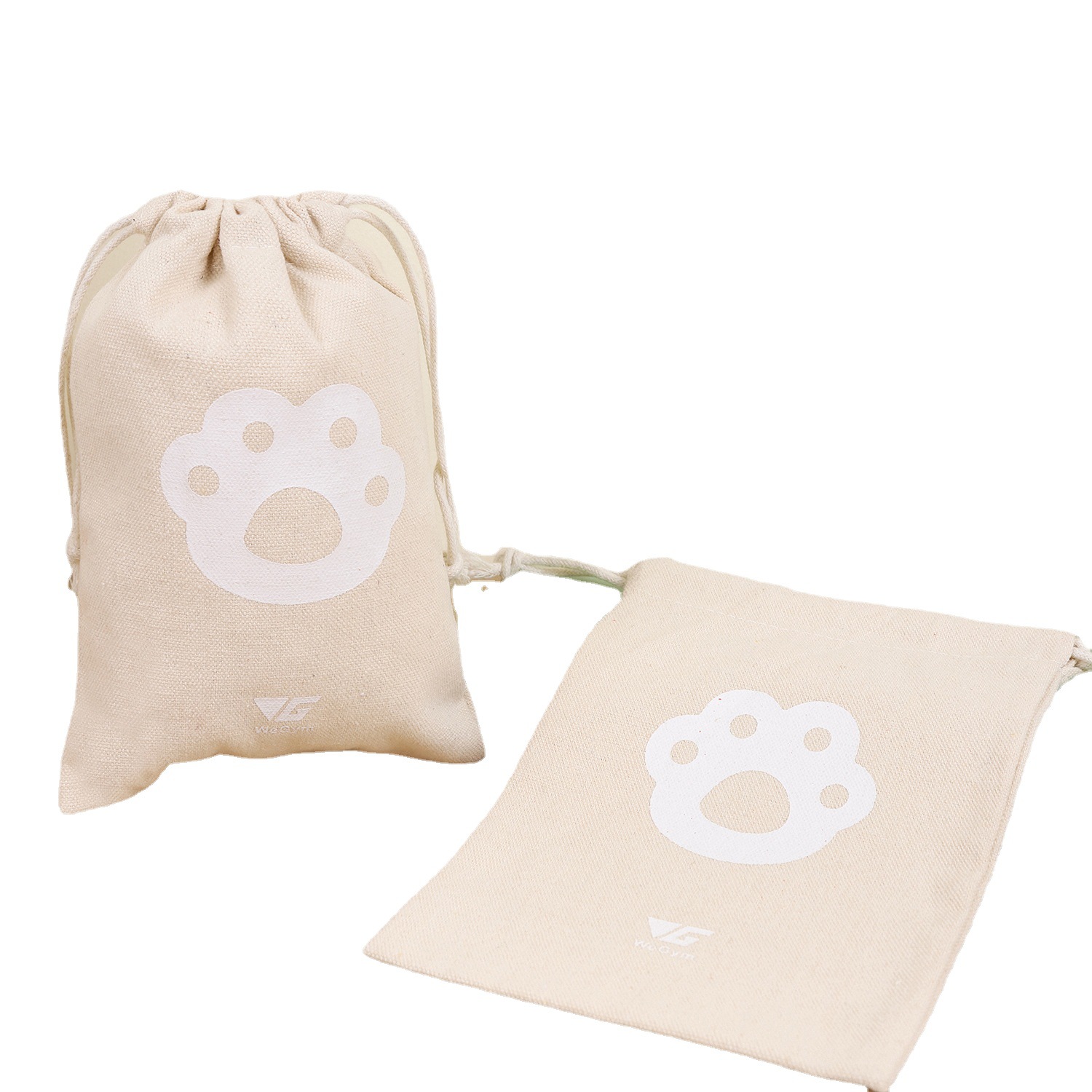 Factory wholesale all-cotton canvas drawstring bags with closed edges, drawstring bags, gift storage, printed logo patterns and text Item Picture