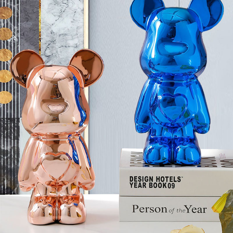 现代桌面电视柜暴力熊爱心熊树脂电镀公仔创意摆件装饰品摆设