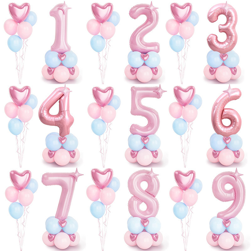 Rose gold digital metal rose gold white pink latex balloon column digital combination set for cross-border party